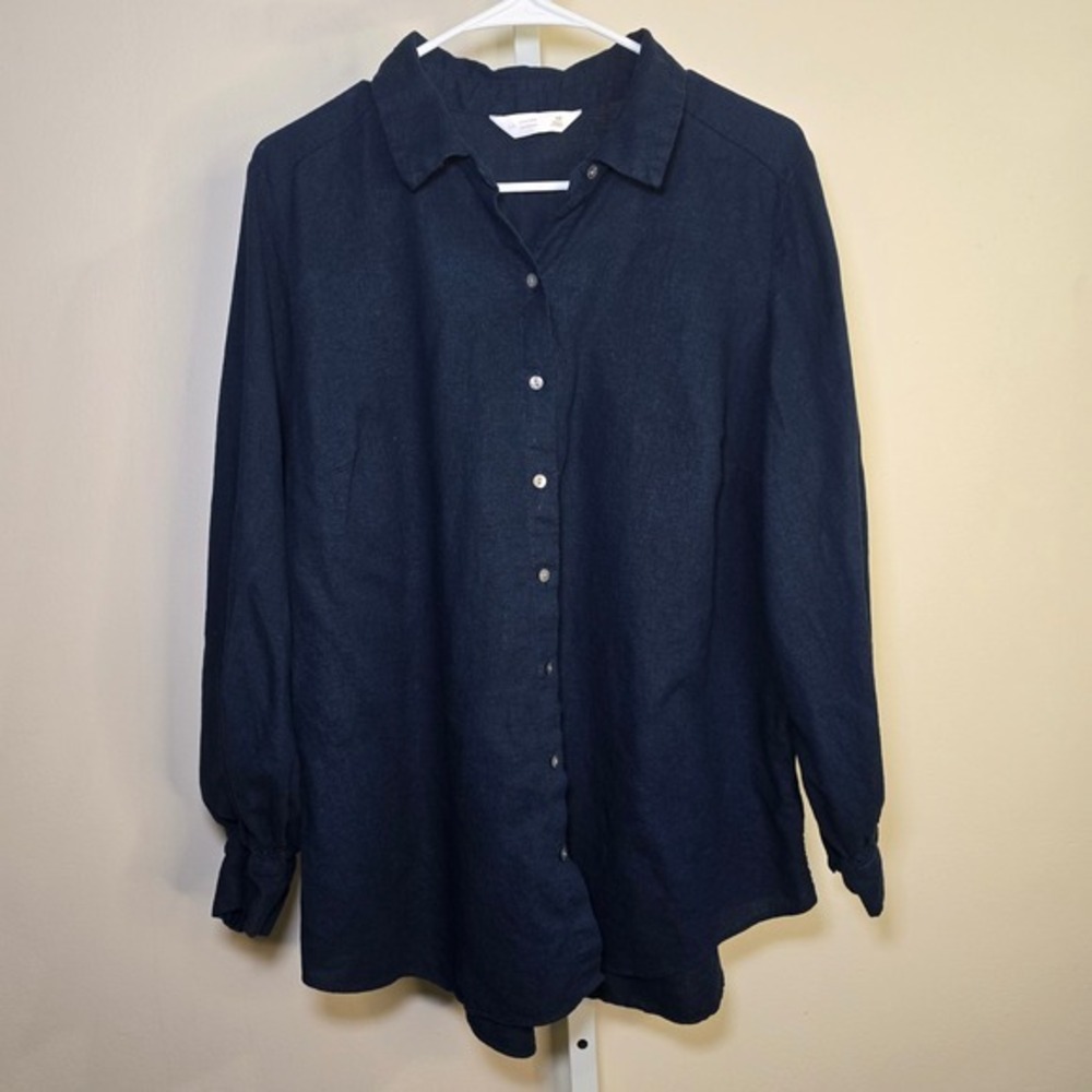 Lauren Conrad Ladies Navy Blue Linen Blend Button Down Shirt Long Sleeve 0X